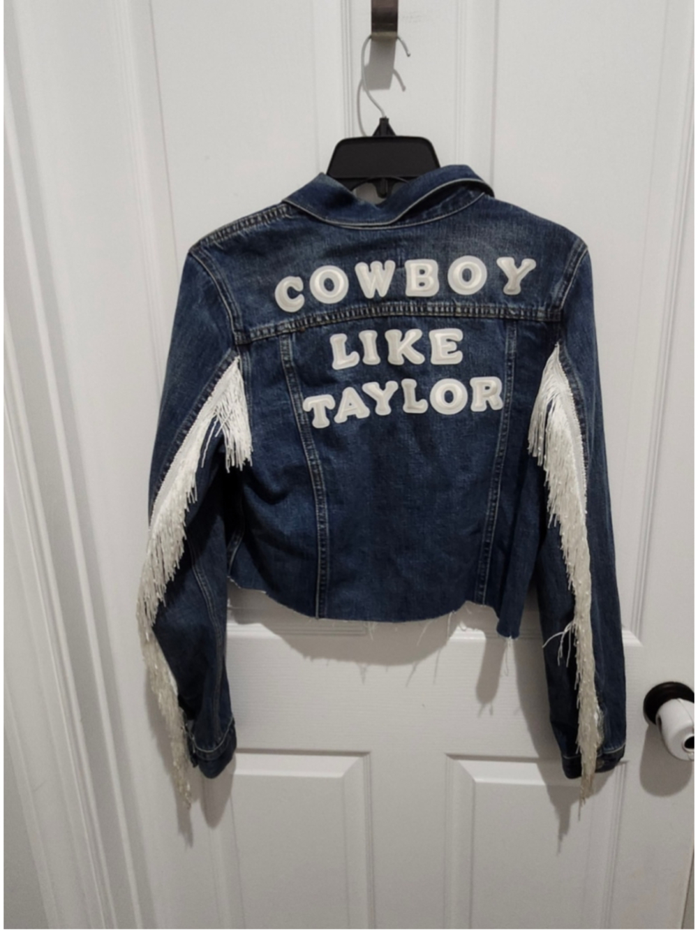 Custom Upcycled Gap Denim Fringe Jacket - Taylor Swift Eras Tour - Medium